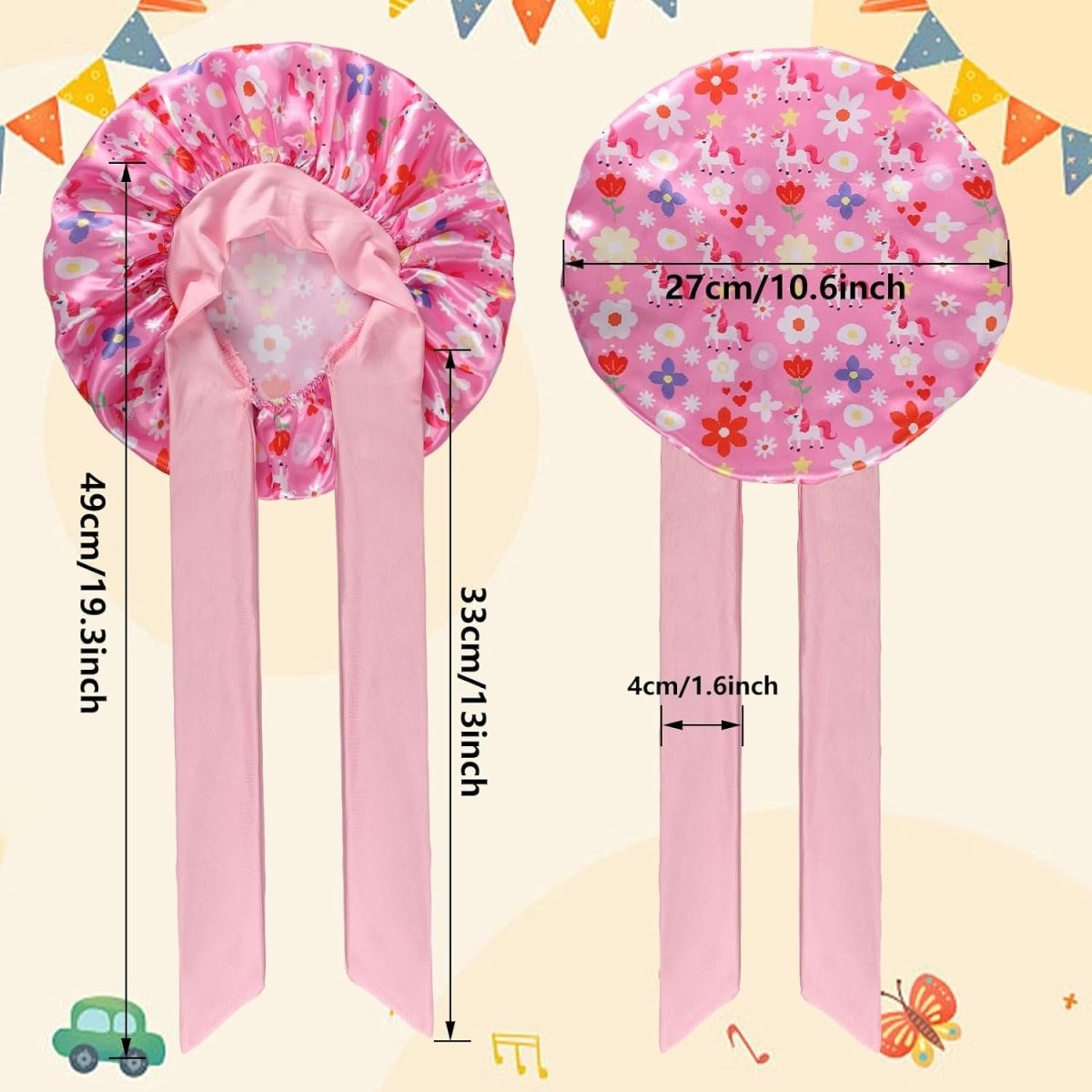 2 PCS Kids Bonnets for Girls,Kids Satin Bonnet with Elastic Tie Band,Soft Silk Bonnet for Sleeping,Toddler Bonnet - Gorgeous Strands Retail