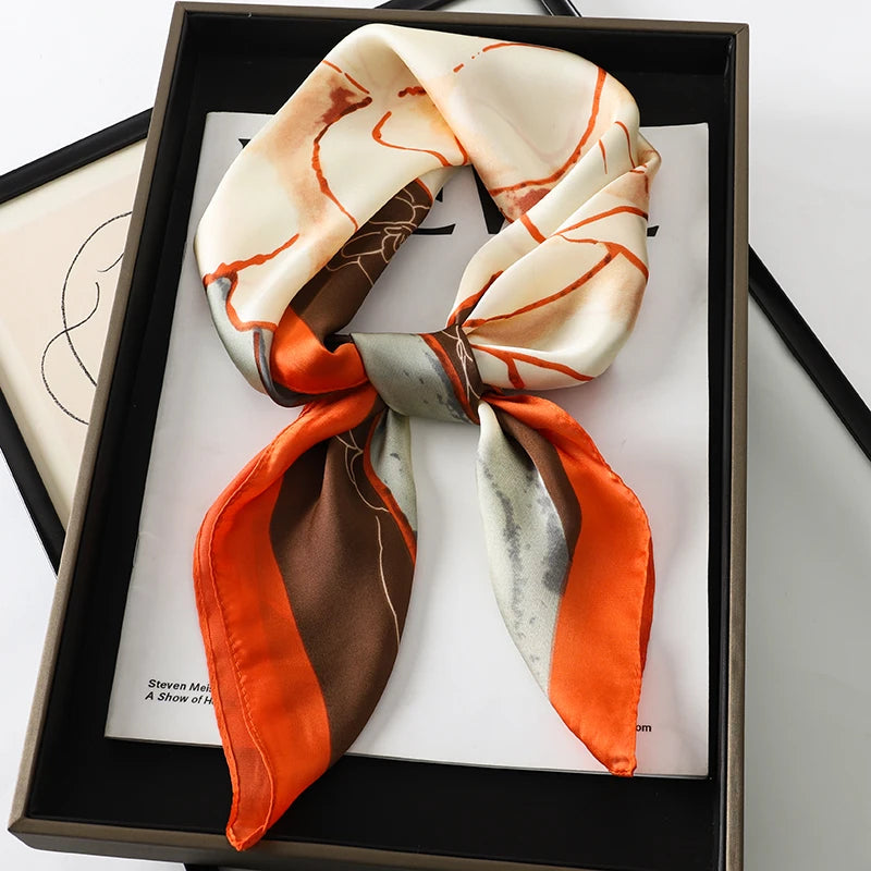 60Colors Luxury Scarf Women 70*70Cm Silk Feel Square Hair Wrapping Foulard Satin Shawl Big Size Head Bandana Hijab Handkerchief