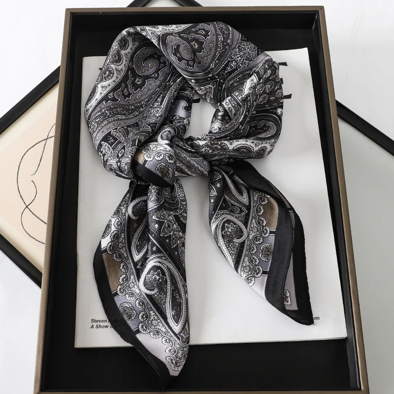 60Colors Luxury Scarf Women 70*70Cm Silk Feel Square Hair Wrapping Foulard Satin Shawl Big Size Head Bandana Hijab Handkerchief