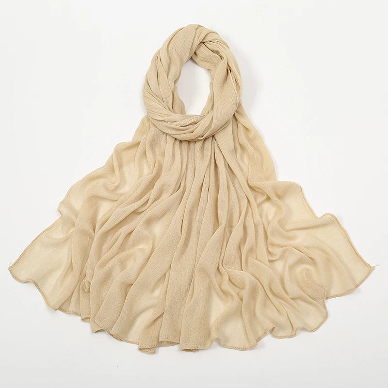 New Arrival Crinkle Rayon Hijab Women Muslim Scarf Shawls Solid Headscarf Wraps Big Size Plain Islamic Turban Headbands Foulard