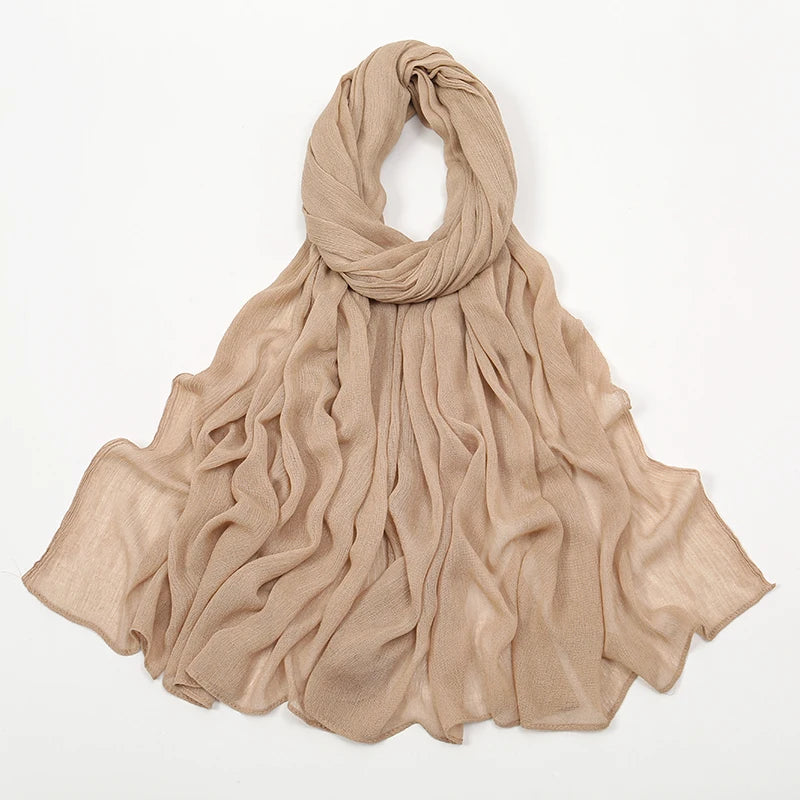 New Arrival Crinkle Rayon Hijab Women Muslim Scarf Shawls Solid Headscarf Wraps Big Size Plain Islamic Turban Headbands Foulard