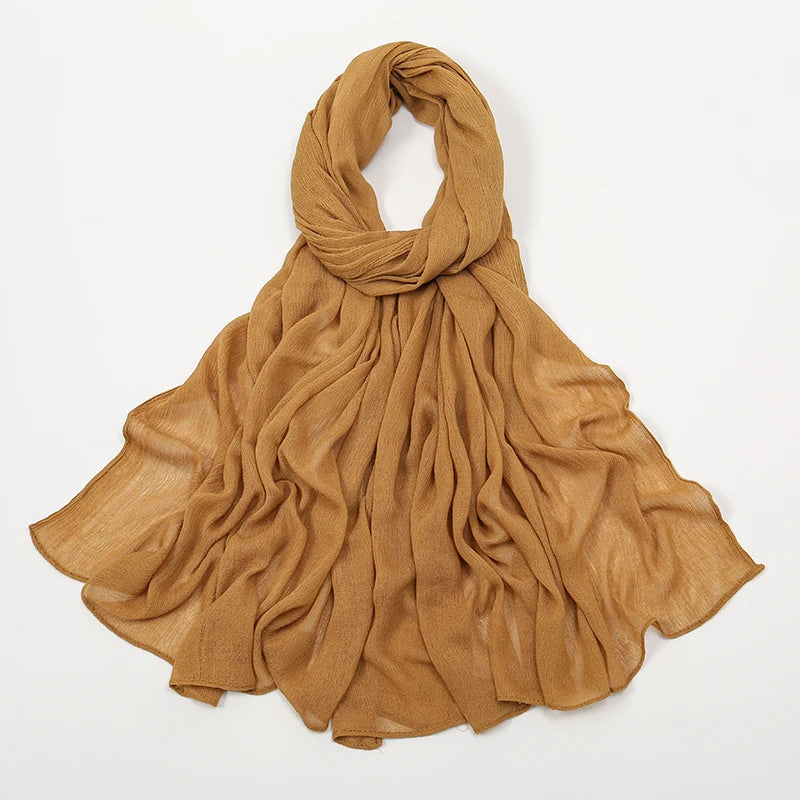 New Arrival Crinkle Rayon Hijab Women Muslim Scarf Shawls Solid Headscarf Wraps Big Size Plain Islamic Turban Headbands Foulard
