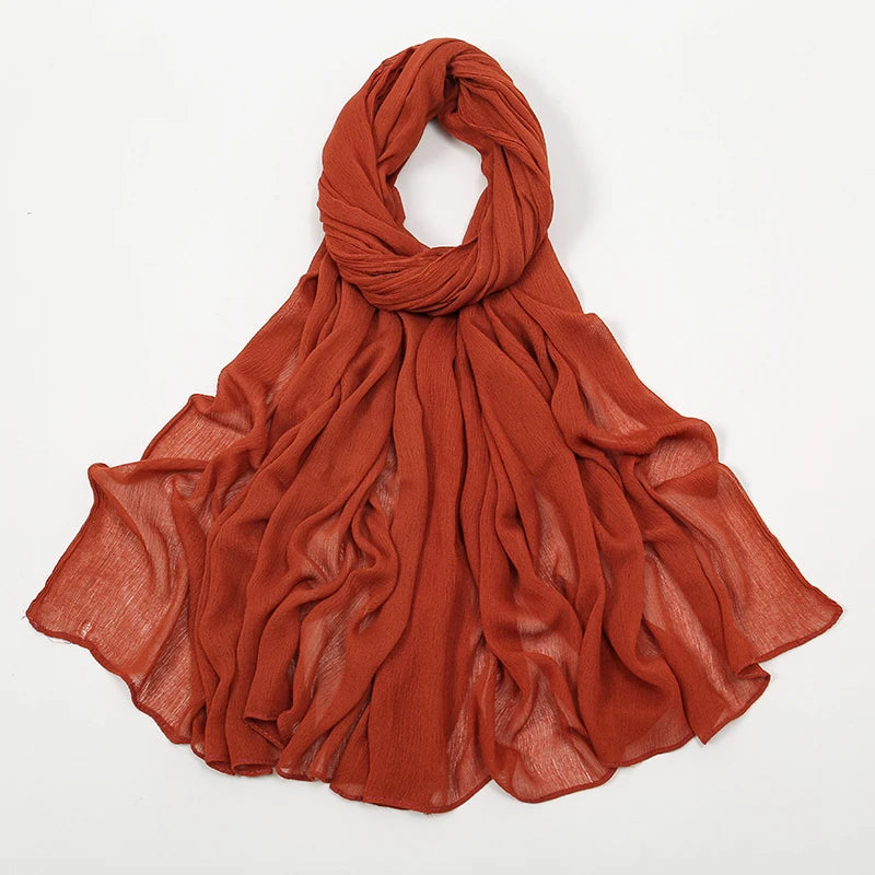 New Arrival Crinkle Rayon Hijab Women Muslim Scarf Shawls Solid Headscarf Wraps Big Size Plain Islamic Turban Headbands Foulard