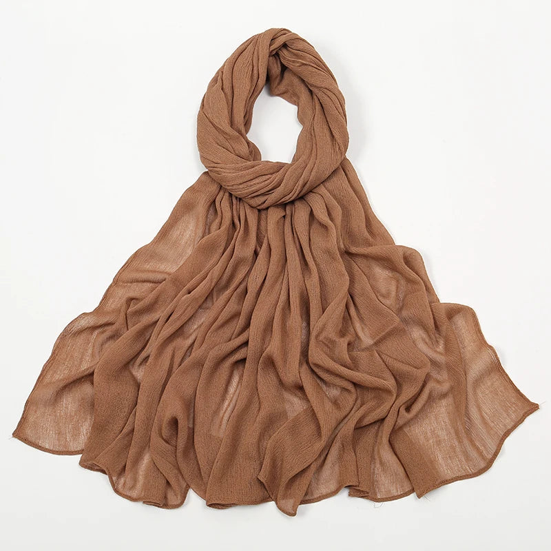 New Arrival Crinkle Rayon Hijab Women Muslim Scarf Shawls Solid Headscarf Wraps Big Size Plain Islamic Turban Headbands Foulard