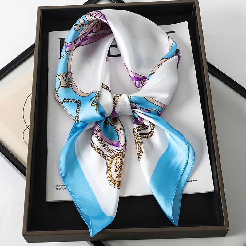 60Colors Luxury Scarf Women 70*70Cm Silk Feel Square Hair Wrapping Foulard Satin Shawl Big Size Head Bandana Hijab Handkerchief