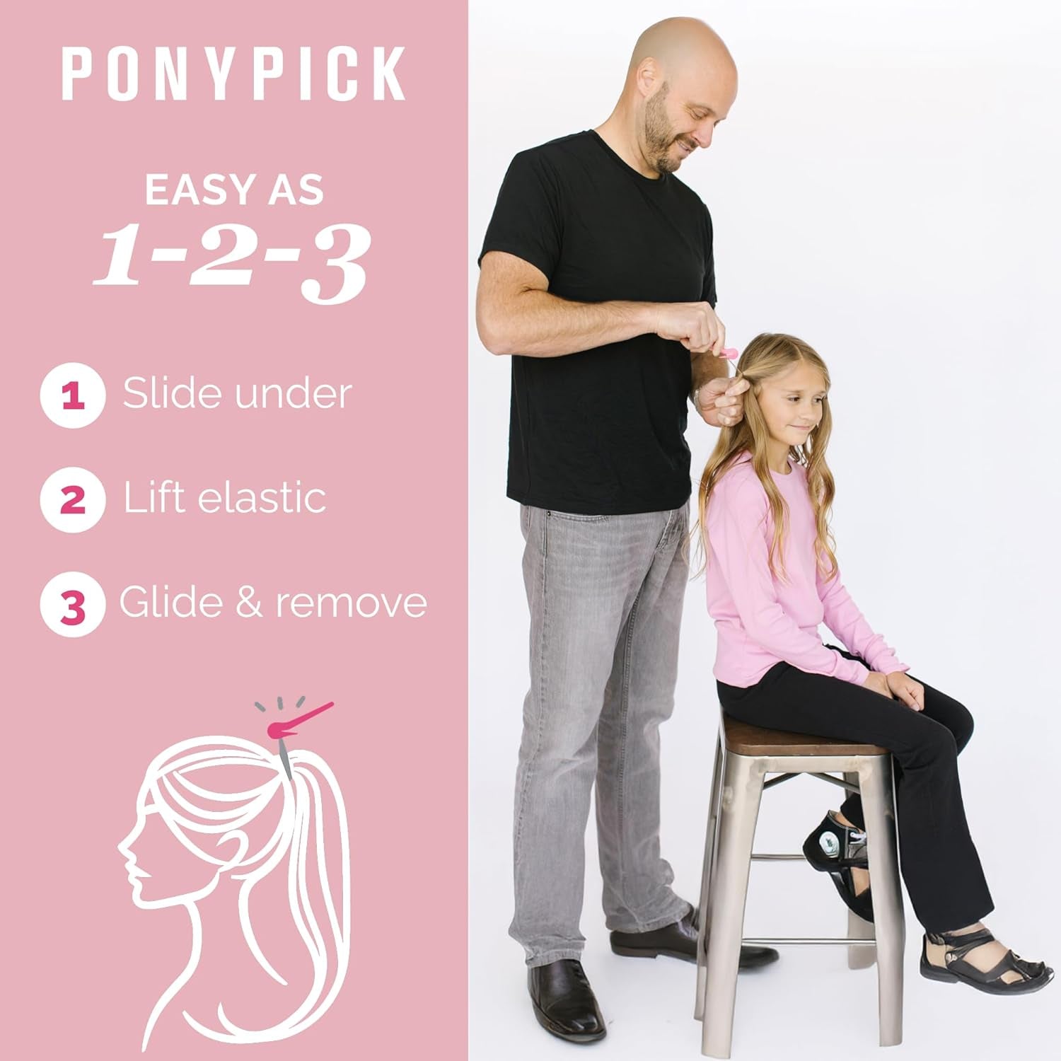 Hair Elastic Rubber Bands Cutter - Easy to Use, Pain-Free, No Hair Damage - Ponytail Tool for Kids & Toddlers (3 Packs & 50 Brown Elastics)