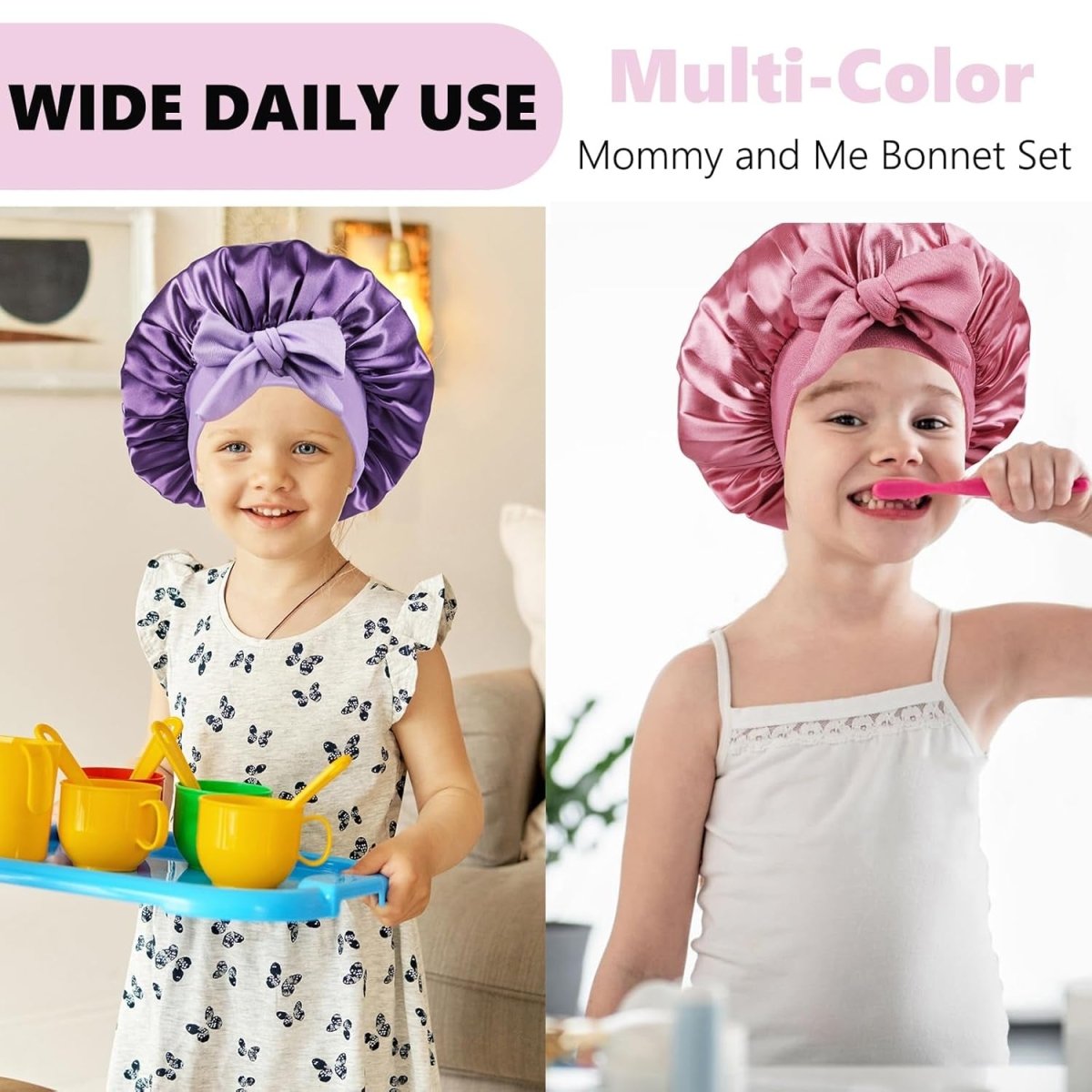 2 Pcs Satin Bonnet with Non - Slip tie and Scrunchies for Kids Sleeping, Kids Bonnets for Girls - Gorgeous Strands Retail