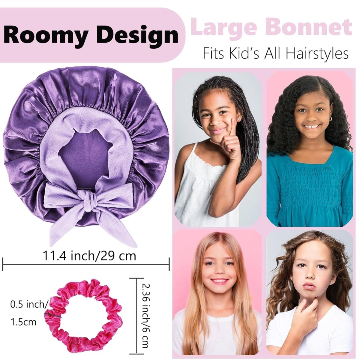 2 Pcs Satin Bonnet with Non - Slip tie and Scrunchies for Kids Sleeping, Kids Bonnets for Girls - Gorgeous Strands Retail