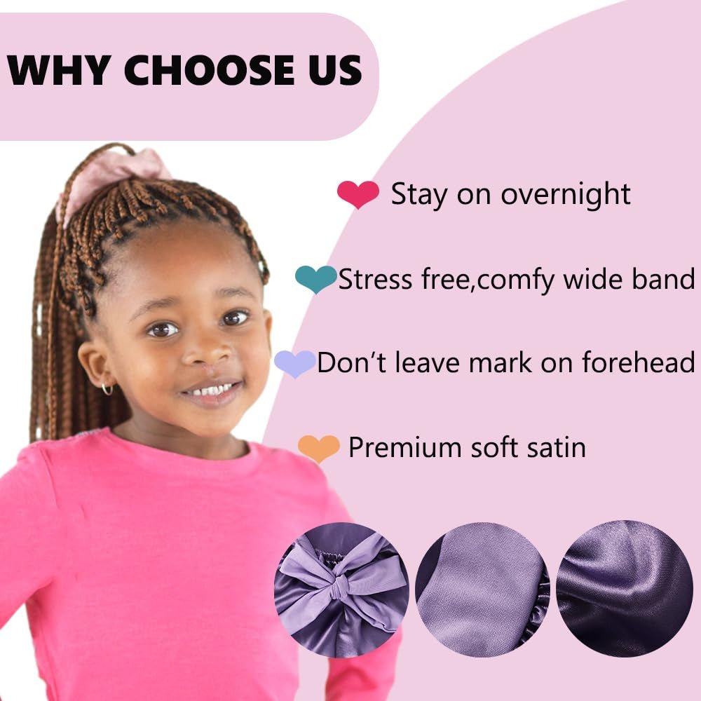 2 Pcs Satin Bonnet with Non - Slip tie and Scrunchies for Kids Sleeping, Kids Bonnets for Girls - Gorgeous Strands Retail