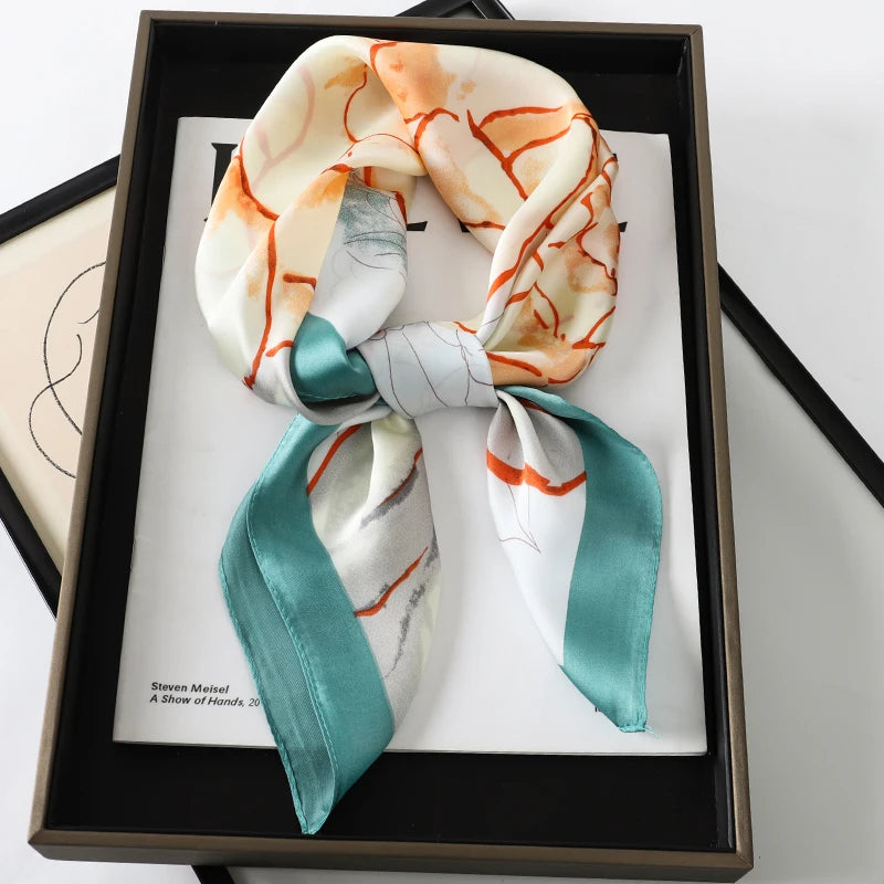 60Colors Luxury Scarf Women 70*70Cm Silk Feel Square Hair Wrapping Foulard Satin Shawl Big Size Head Bandana Hijab Handkerchief