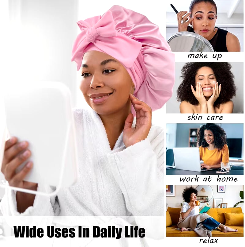 New Satin Solid Sleeping Hat with Stretchy Tie Band Elastic for Women Night Shower Cap Adjustable Hair Head Cover Bonnet Turban