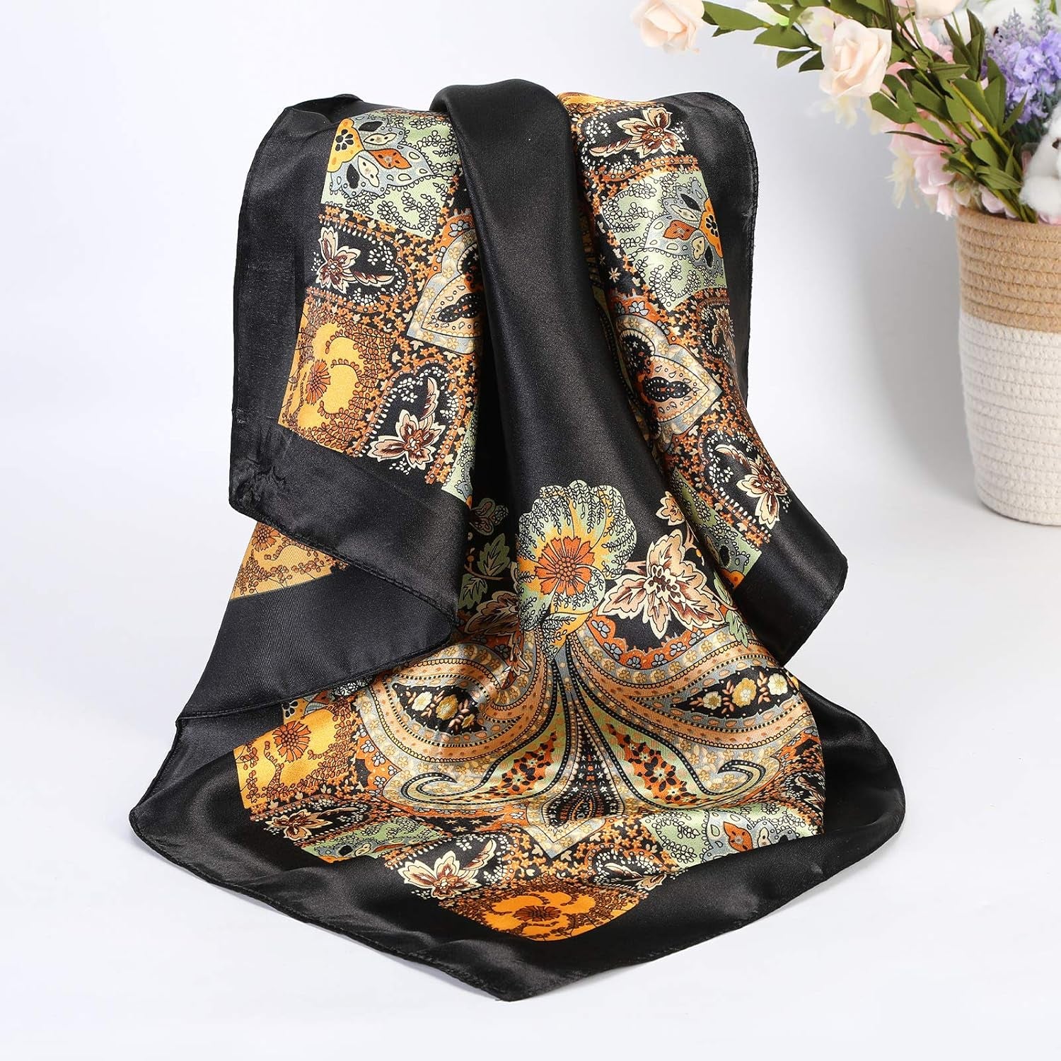 35” Satin Large Square Head Scarves - 4PCS Silk like Neck Scarf Hair Sleeping Wraps Satin Silk Scarfs for Women