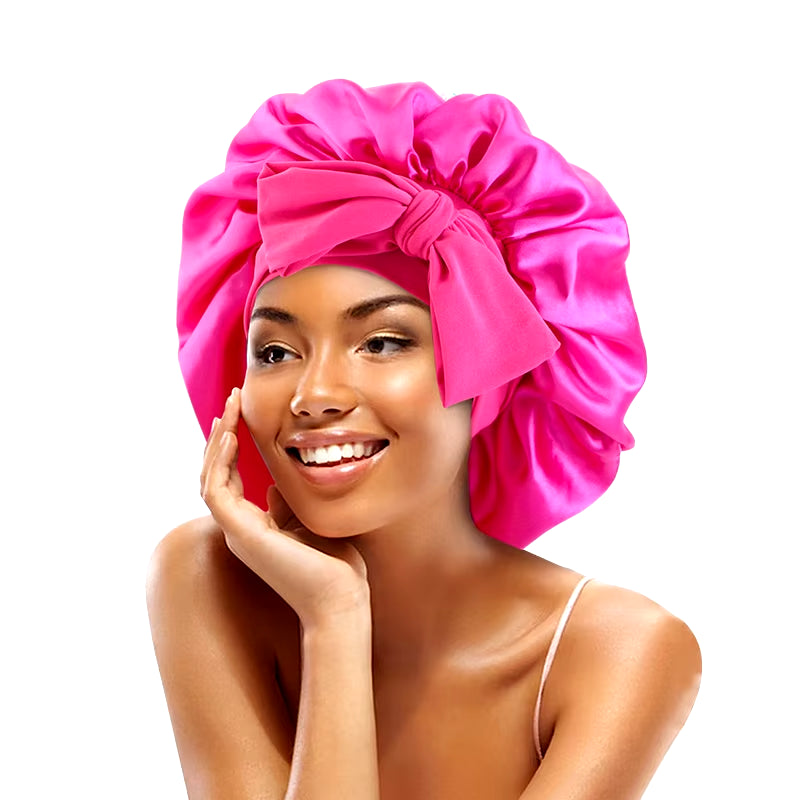 New Satin Solid Sleeping Hat with Stretchy Tie Band Elastic for Women Night Shower Cap Adjustable Hair Head Cover Bonnet Turban