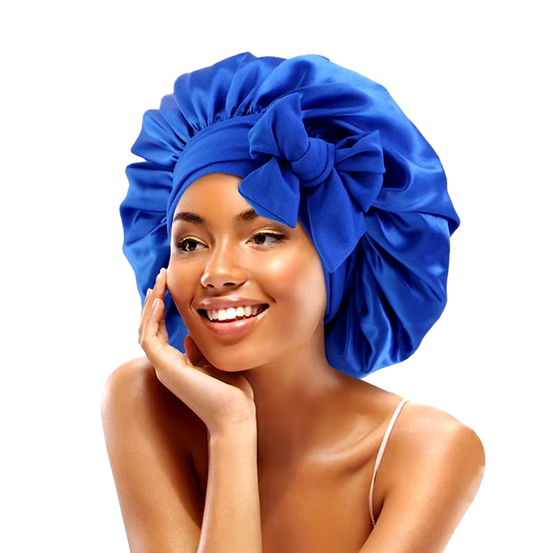 New Satin Solid Sleeping Hat with Stretchy Tie Band Elastic for Women Night Shower Cap Adjustable Hair Head Cover Bonnet Turban
