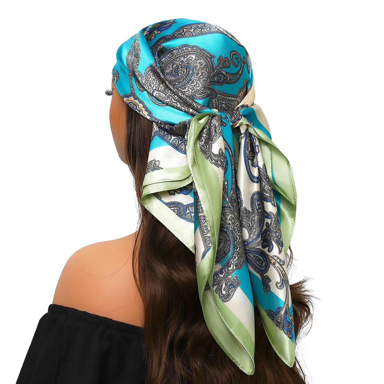 Head Scarf Women Luxury Brand Square 90*90Cm Silk Foulard Satin Bandana Cheveux Soft Neckerchief Hijab Hair Scarves for Ladies