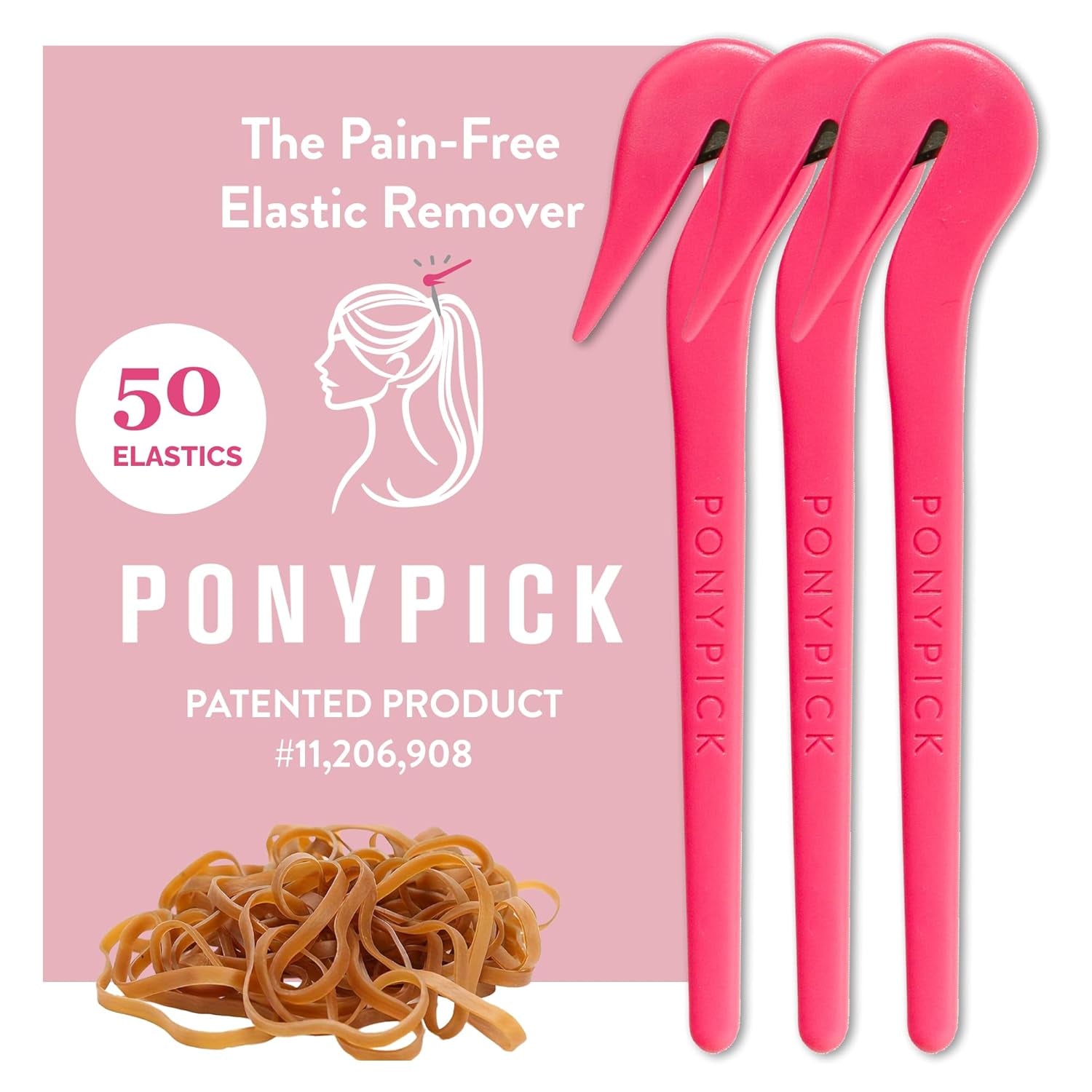 Hair Elastic Rubber Bands Cutter - Easy to Use, Pain-Free, No Hair Damage - Ponytail Tool for Kids & Toddlers (3 Packs & 50 Brown Elastics)