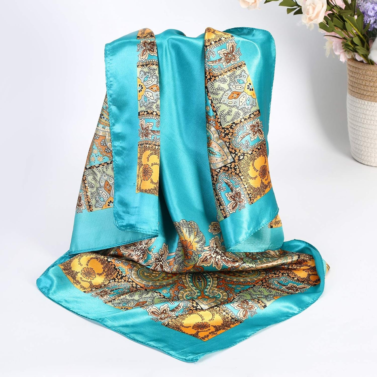 35” Satin Large Square Head Scarves - 4PCS Silk like Neck Scarf Hair Sleeping Wraps Satin Silk Scarfs for Women