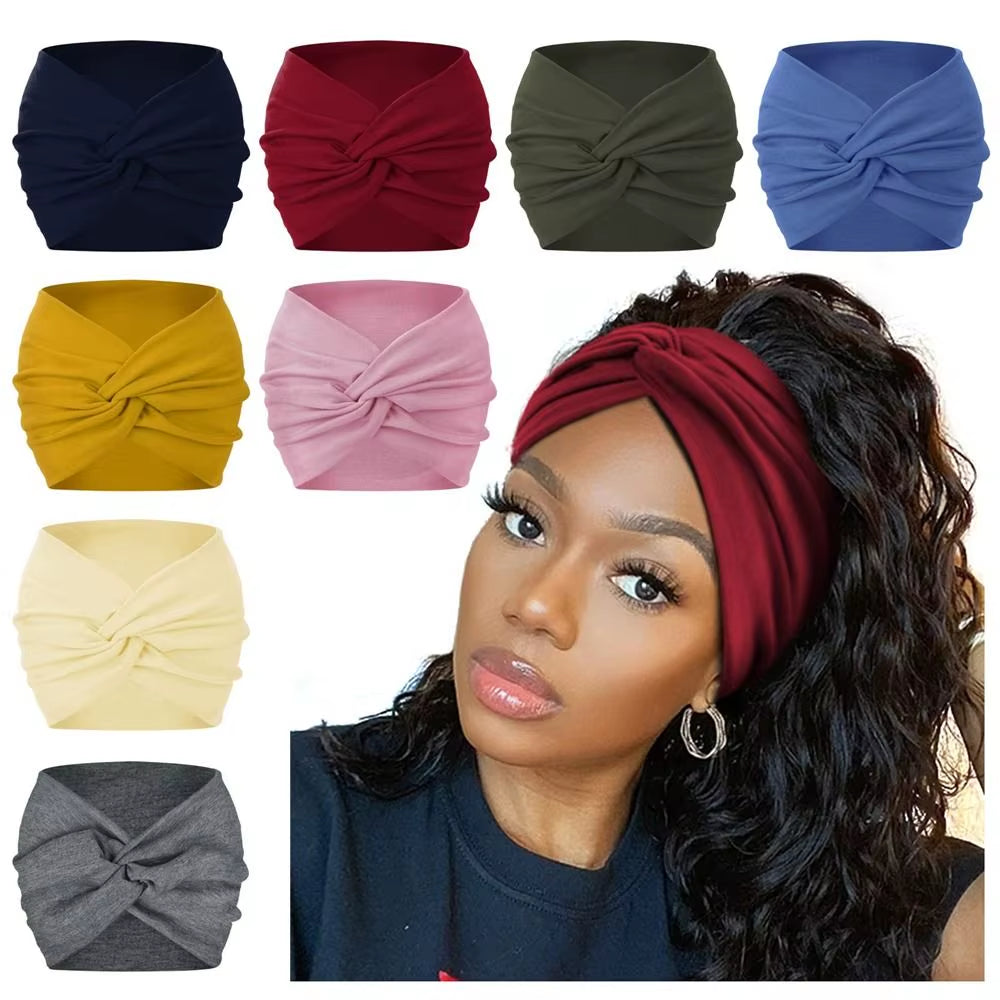 Solid Cross Wide Knotted Headbands for Women Extra Large Turban Workout Elastic Headband Fashion Yoga Hair Band Hair Accessories