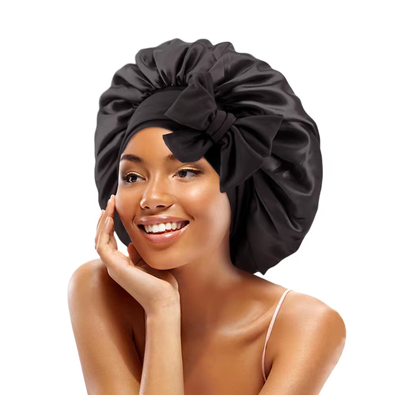 New Satin Solid Sleeping Hat with Stretchy Tie Band Elastic for Women Night Shower Cap Adjustable Hair Head Cover Bonnet Turban