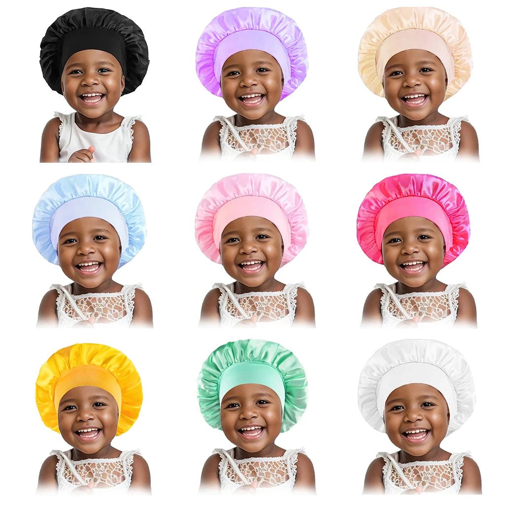 Gorgeous Strands Satin Bonnets for Kids with Wide Edge Elastic Silk | Good for Protecting your kids hair at home and while sleeping - Gorgeous Strands Retail