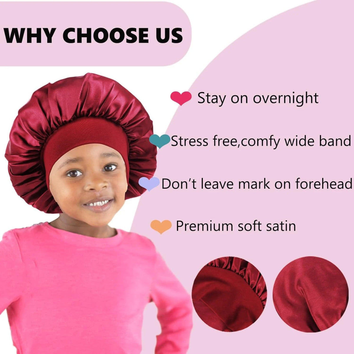 Gorgeous Strands Satin Bonnets for Kids with Wide Edge Elastic Silk | Good for Protecting your kids hair at home and while sleeping - Gorgeous Strands Retail