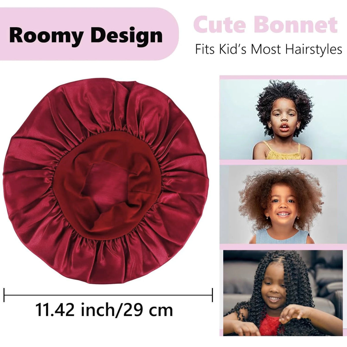 Gorgeous Strands Satin Bonnets for Kids with Wide Edge Elastic Silk | Good for Protecting your kids hair at home and while sleeping - Gorgeous Strands Retail