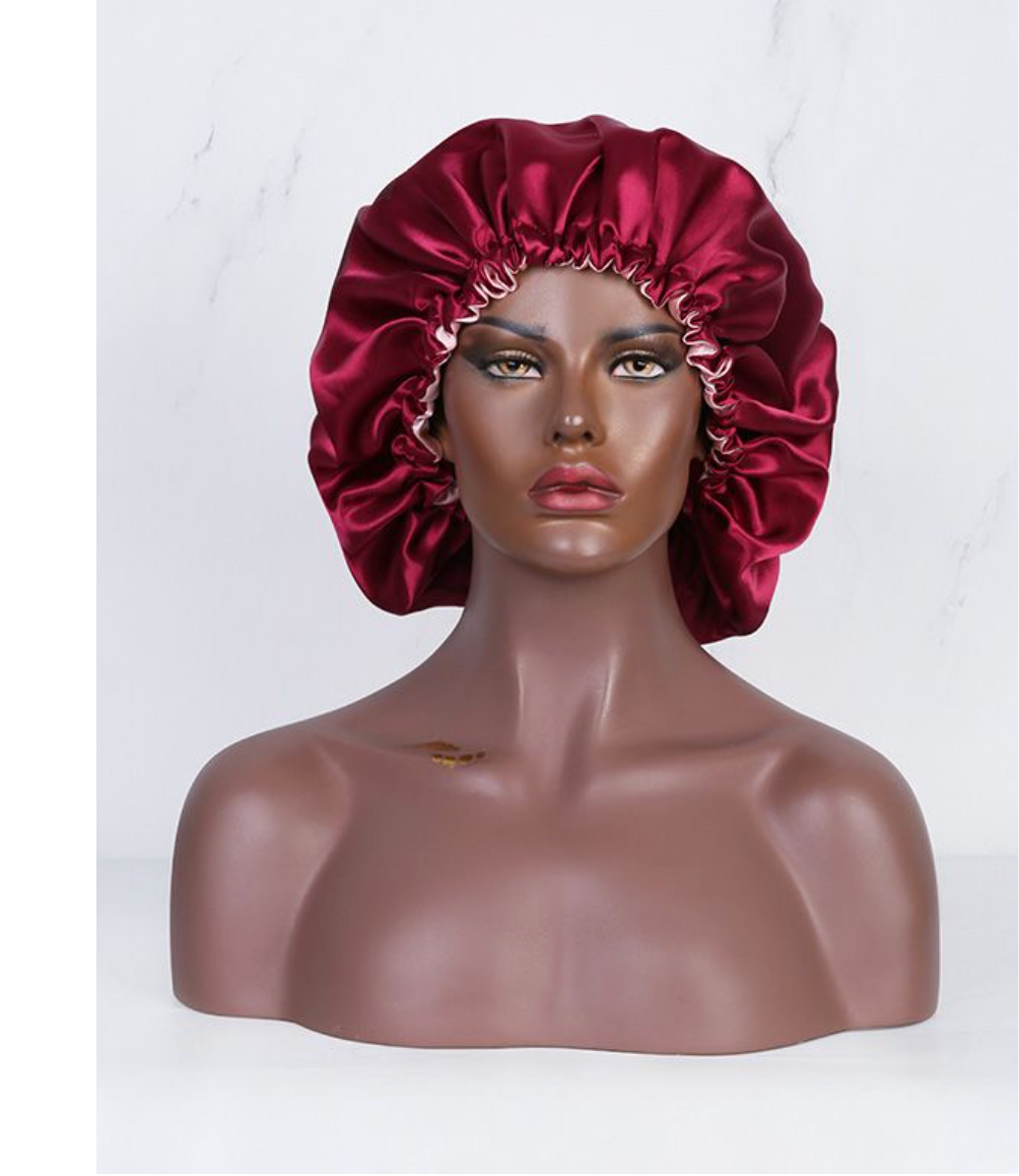 gorgeous strands double layer satin bonnet with drawstring