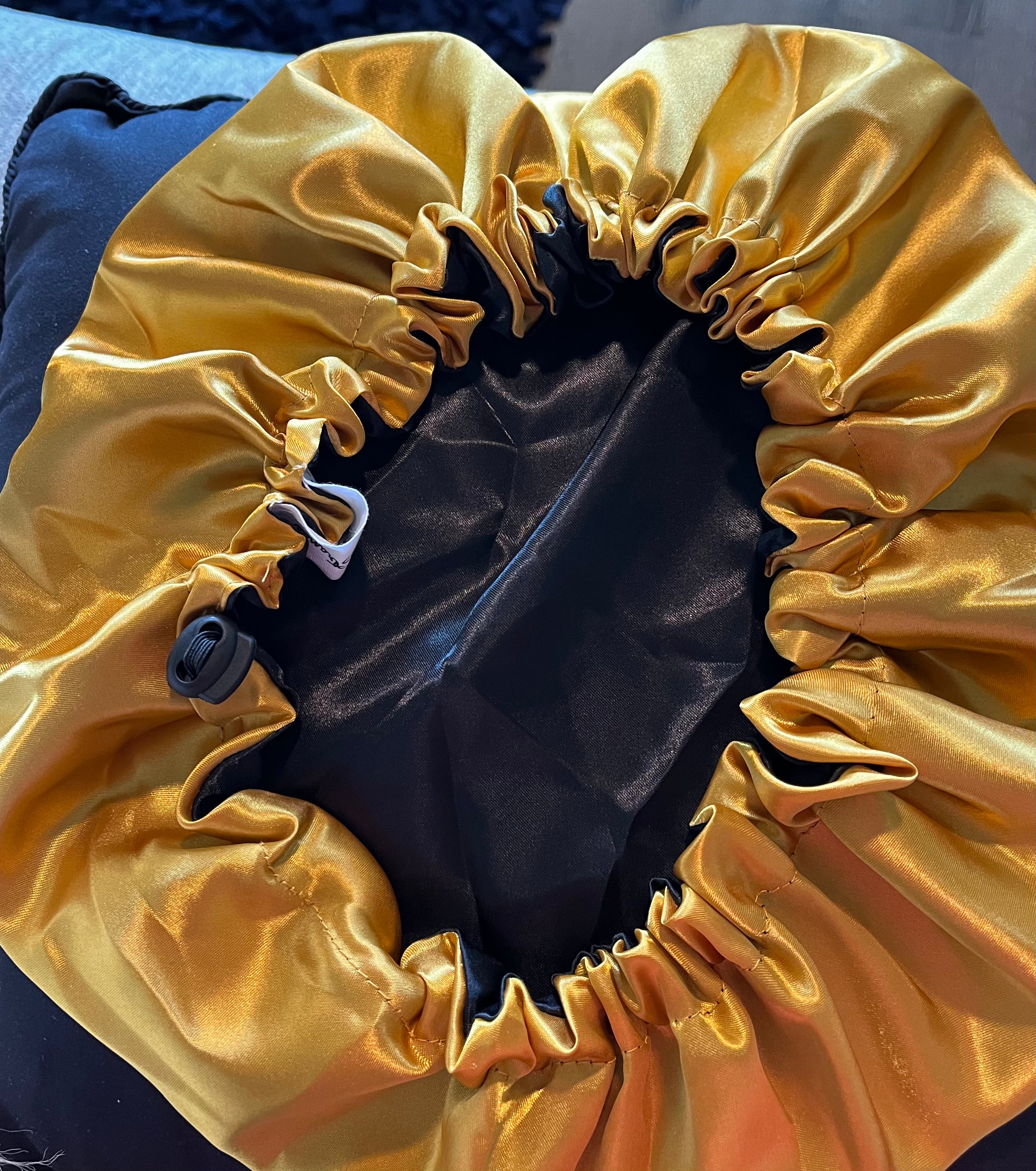 gorgeous strands double layer satin bonnet with drawstring